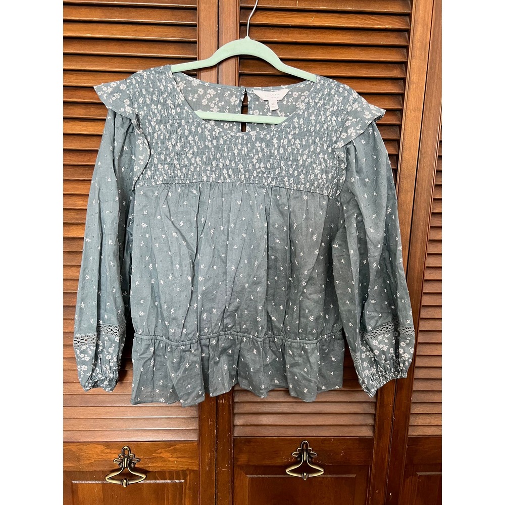 Lauren Conrad Long Sleeve Light Blue Floral Blouse (Size XL)